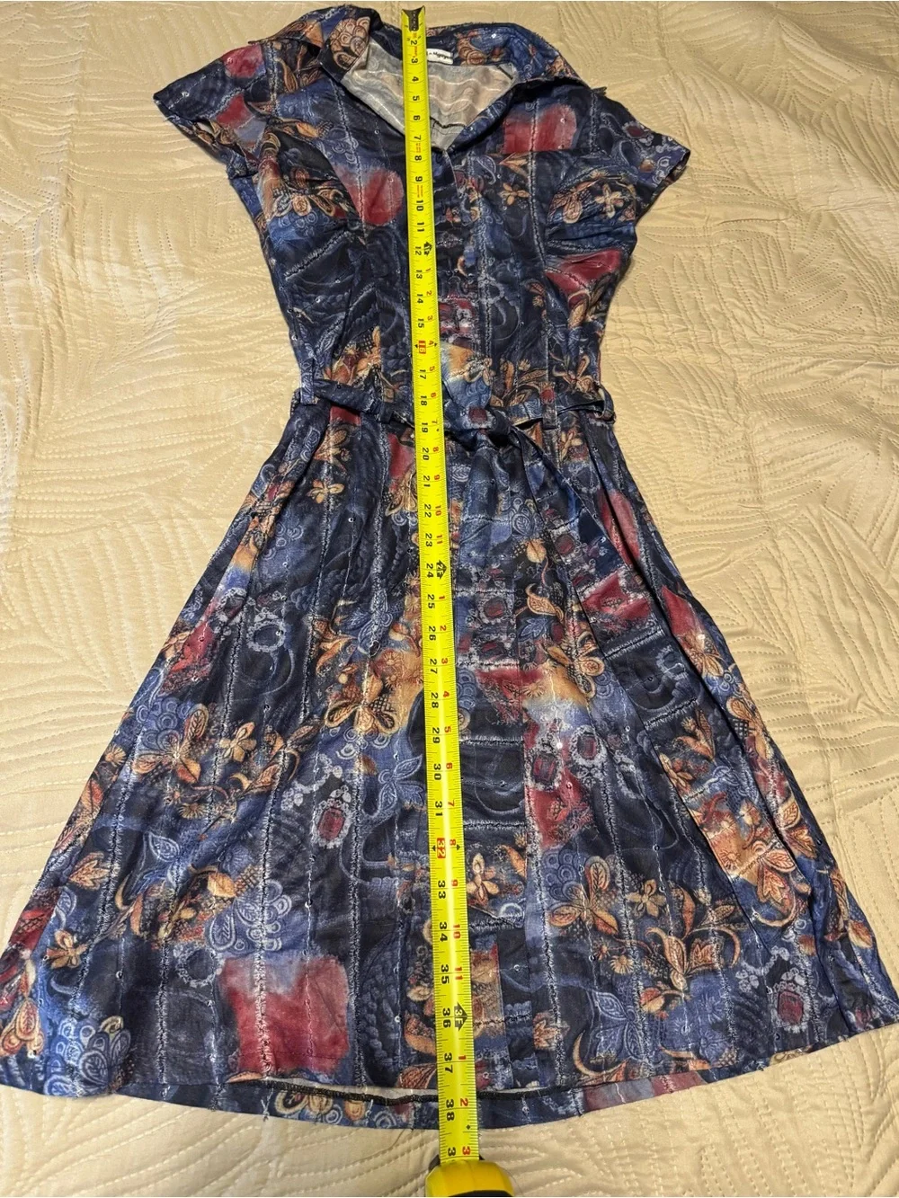 Le Nguyen Small Button-Front Navy Floral Print Shirt Dress that sparkles